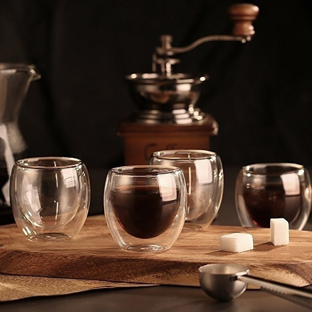 Double Wall Glass Espresso Cups Set of 4, 80ml by HitMyNeed