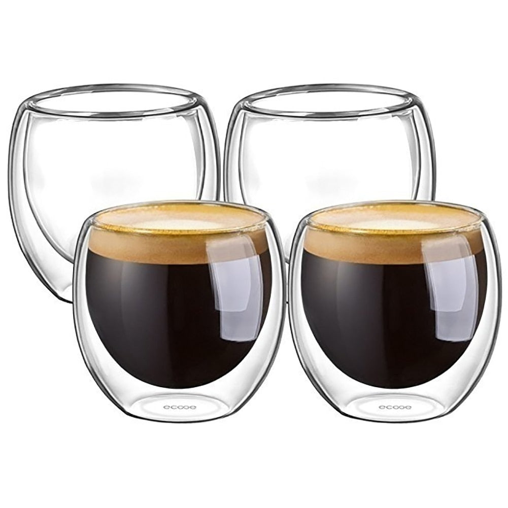 Double Wall Glass Espresso Cups Set of 4, 80ml by HitMyNeed