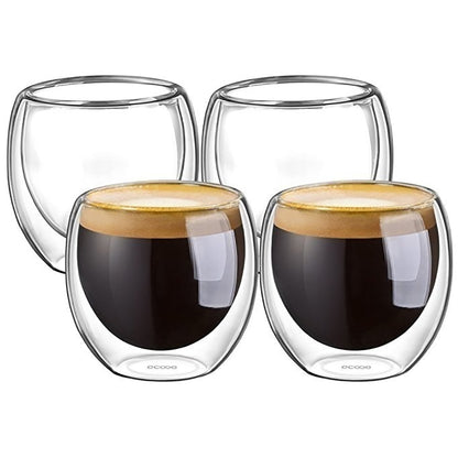 Double Wall Glass Espresso Cups Set of 4, 80ml by HitMyNeed
