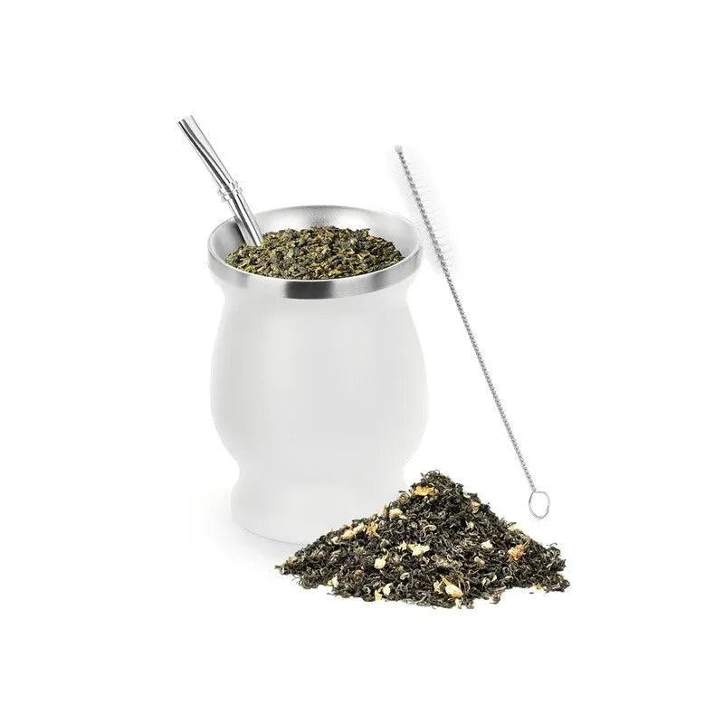 Double Wall Stainless Steel Mate Cup Set white by HitMyNeed