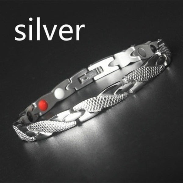 Dragon Pattern 6‑in‑1 Magnetic Therapy Bracelet silver by HitMyNeed