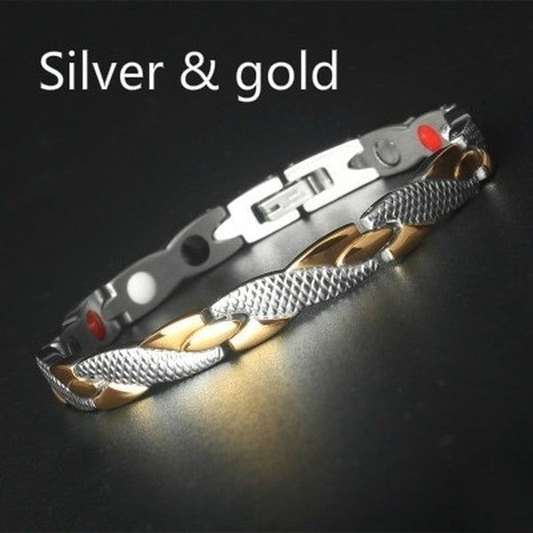 Dragon Pattern 6‑in‑1 Magnetic Therapy Bracelet silver-gold by HitMyNeed