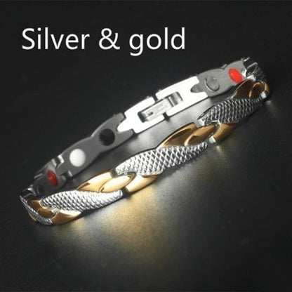 Dragon Pattern 6‑in‑1 Magnetic Therapy Bracelet silver-gold by HitMyNeed