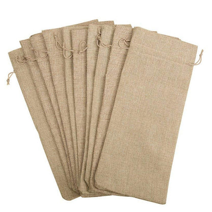 Drawstring Jute Wine Bags 10-Pack for 750ml Bottles by HitMyNeed