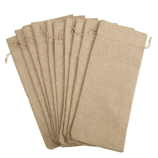 Drawstring Jute Wine Bags 10-Pack for 750ml Bottles by HitMyNeed