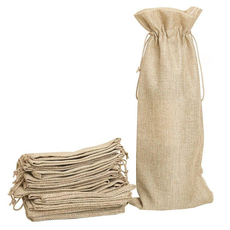 Drawstring Jute Wine Bags 10-Pack for 750ml Bottles by HitMyNeed