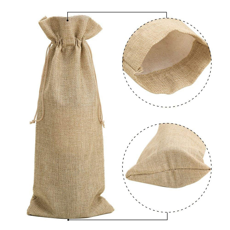 Drawstring Jute Wine Bags 10-Pack for 750ml Bottles by HitMyNeed