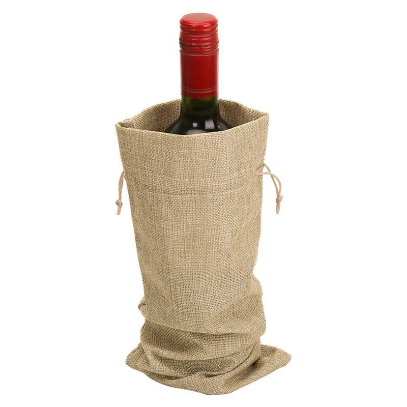 Drawstring Jute Wine Bags 10-Pack for 750ml Bottles by HitMyNeed