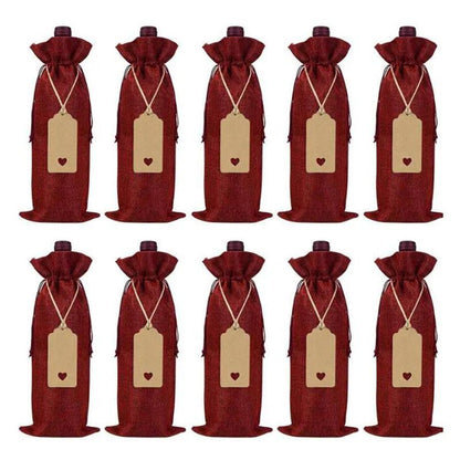 Drawstring Jute Wine Bags with Tags (12 Pack) by HitMyNeed