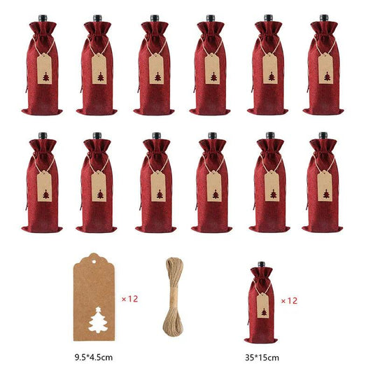 Drawstring Jute Wine Bags with Tags (12 Pack) wine-red-2 by HitMyNeed