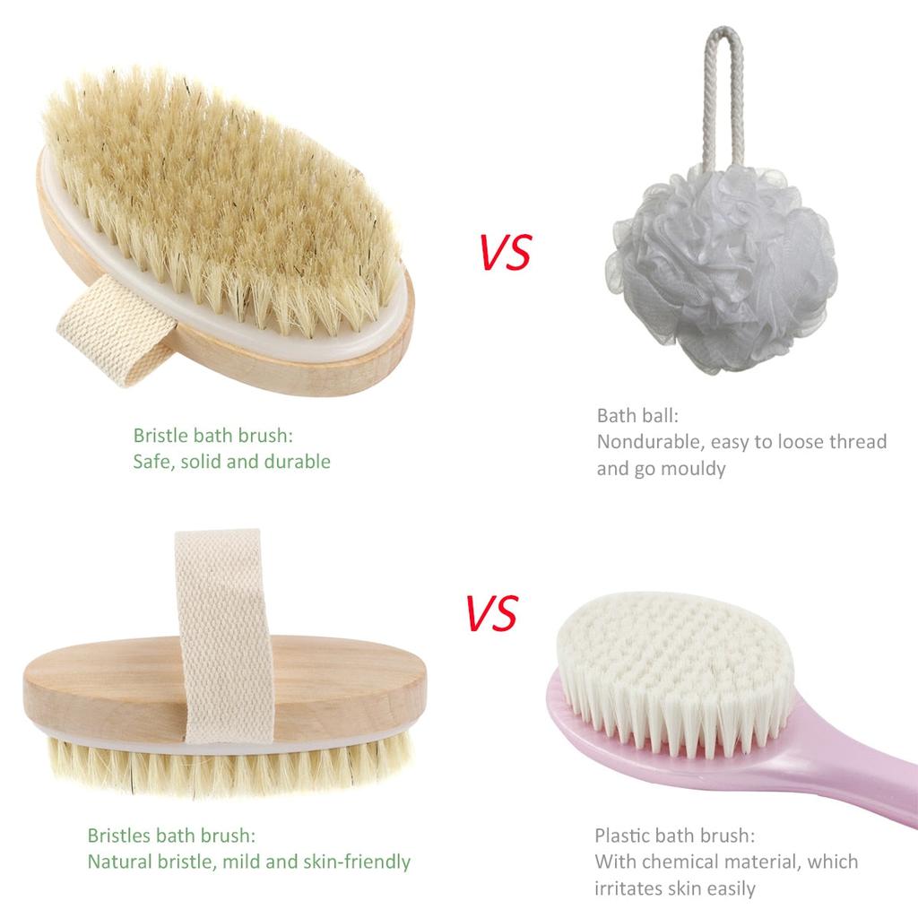Dry Body Brush with Wooden Handle and Natural Bristles by HitMyNeed