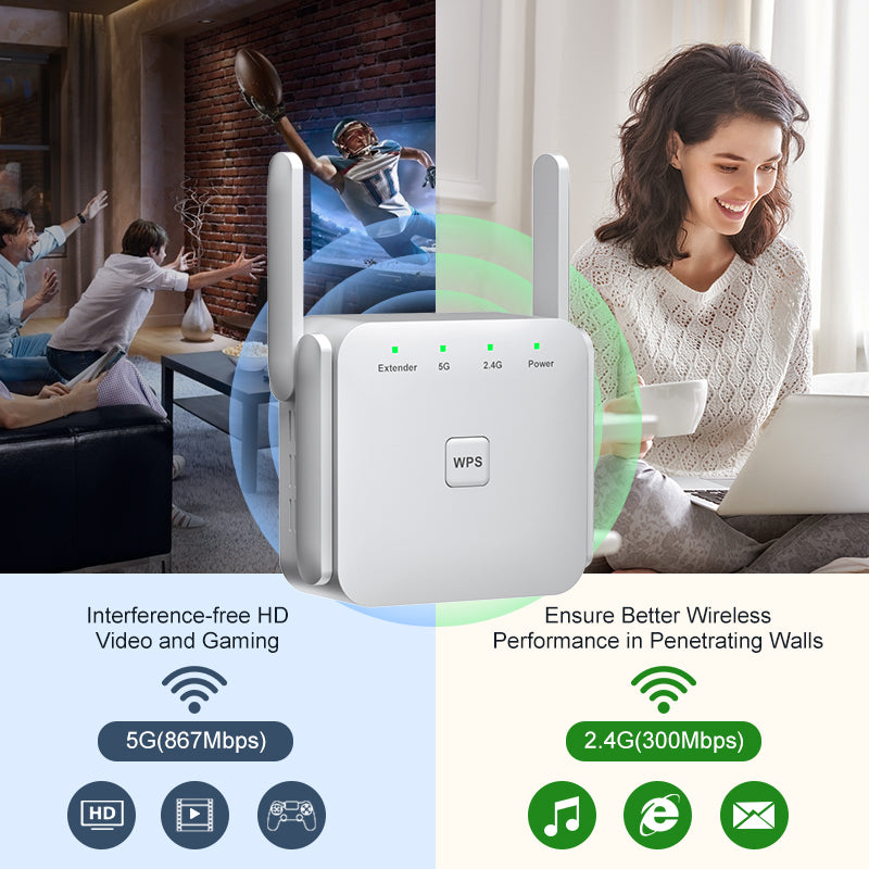 Dual-Band 1200Mbps WiFi Range Extender Repeater by HitMyNeed