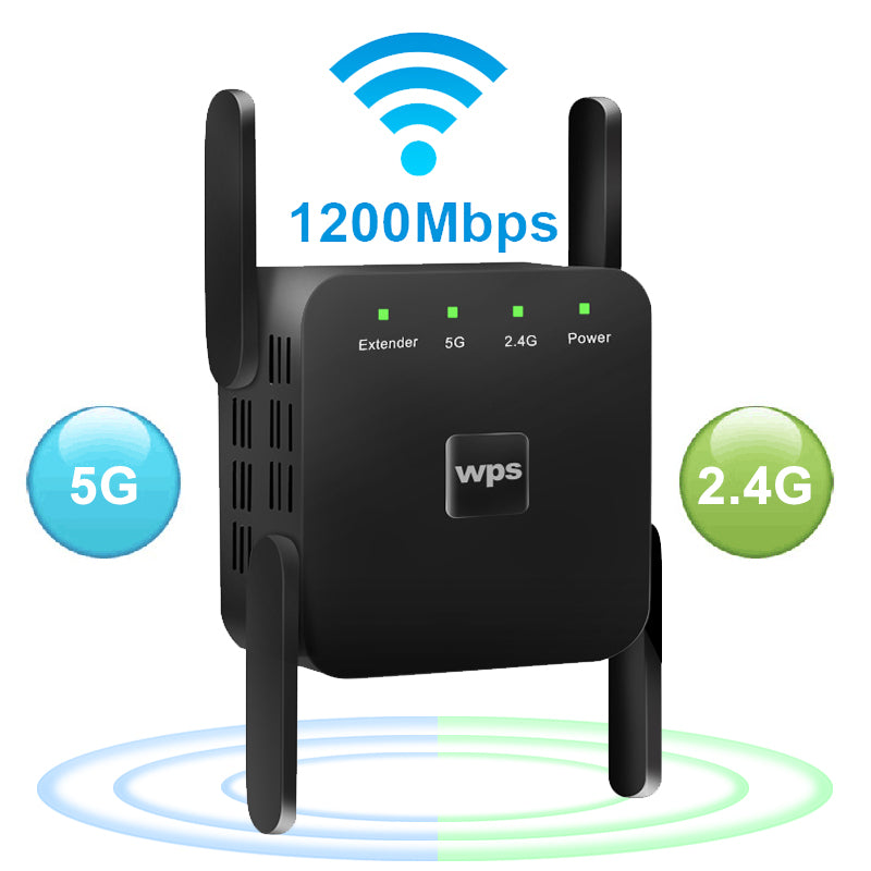 Dual-Band 1200Mbps WiFi Range Extender Repeater 5g-black eu-plug by HitMyNeed