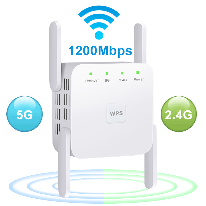 Dual-Band 1200Mbps WiFi Range Extender Repeater 5g-white eu-plug by HitMyNeed