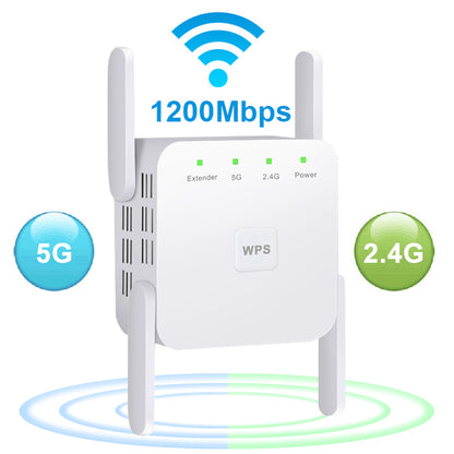 Dual-Band 1200Mbps WiFi Range Extender Repeater 5g-white eu-plug by HitMyNeed