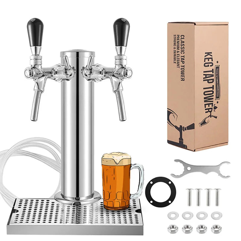 Dual Faucet Stainless Steel Draft Beer Tower 3" by HitMyNeed
