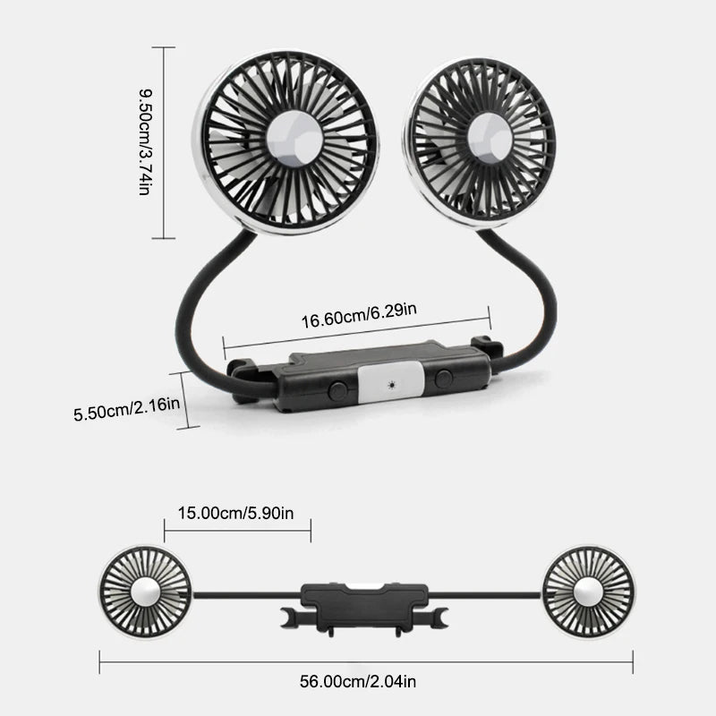 Dual Head USB Car Fan for Rear Seat Headrest by HitMyNeed