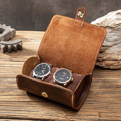 Dual Slot Genuine Leather Travel Watch Case by HitMyNeed