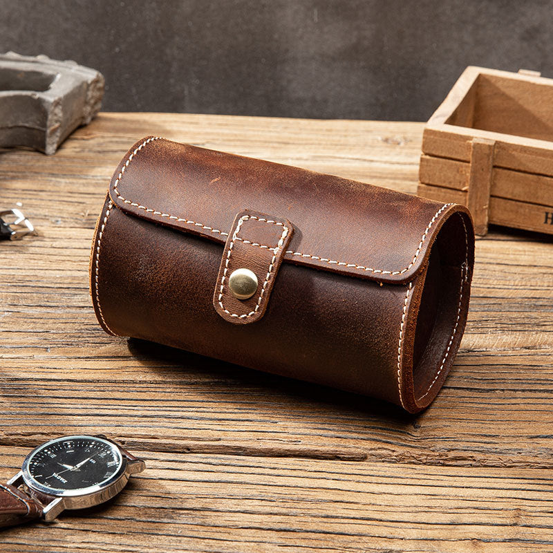 Dual Slot Genuine Leather Travel Watch Case by HitMyNeed