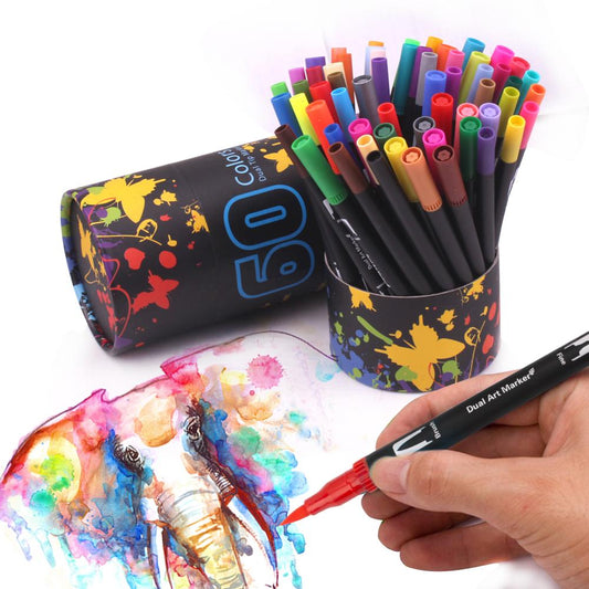 Dual Tip Brush Pens Set, 60 Colors Art Markers by HitMyNeed