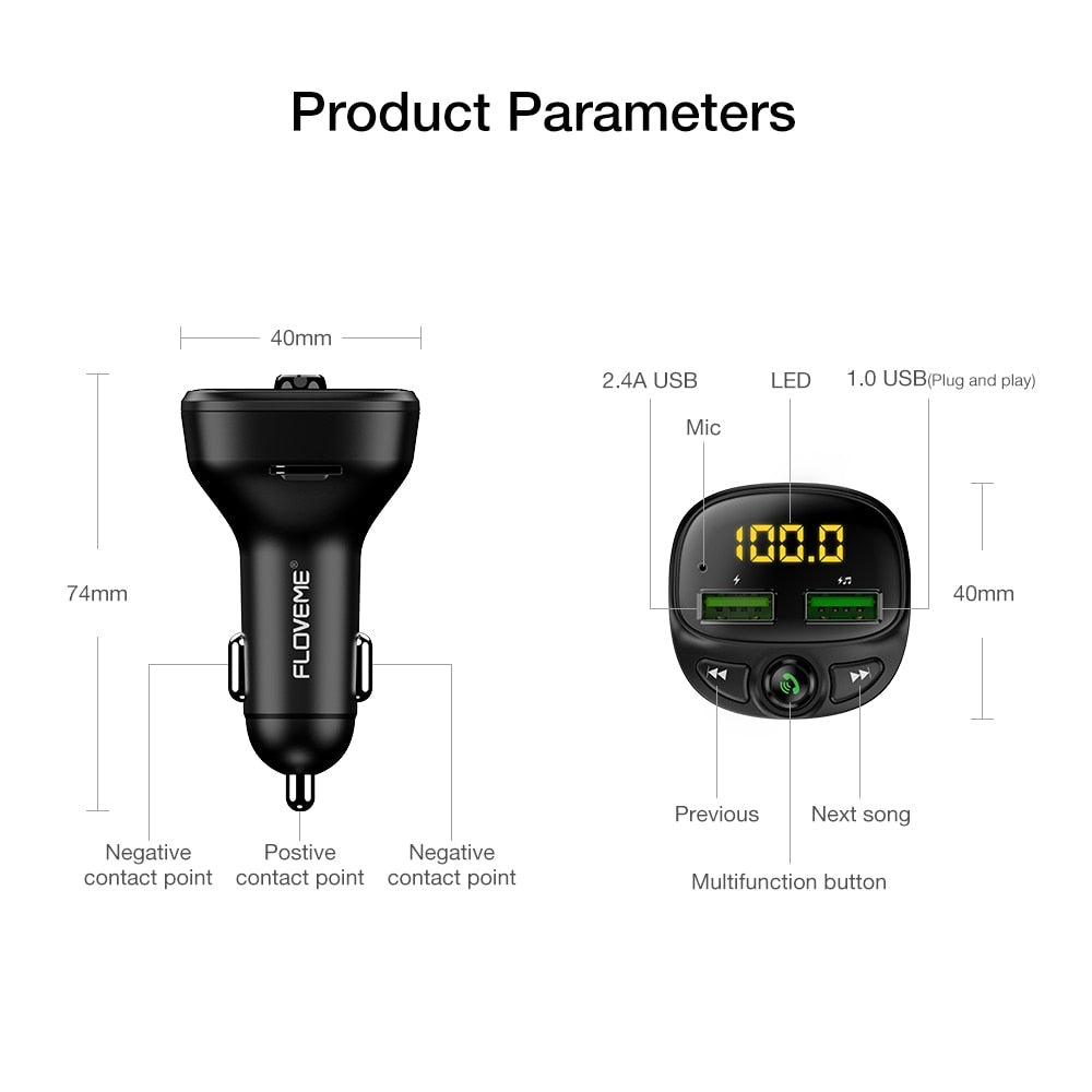 Dual USB Car Charger with Bluetooth Hands-Free by HitMyNeed