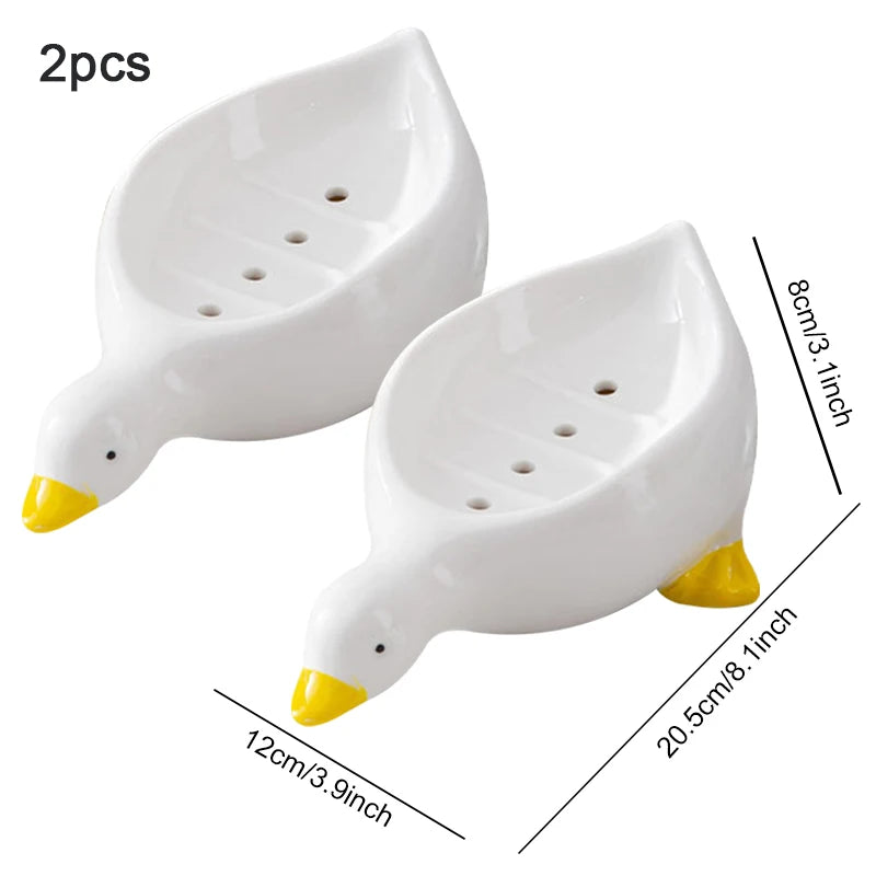 Duck Soap Dish with Drainage for Bathroom & Kitchen 2pcs-white20x12x8cm by HitMyNeed