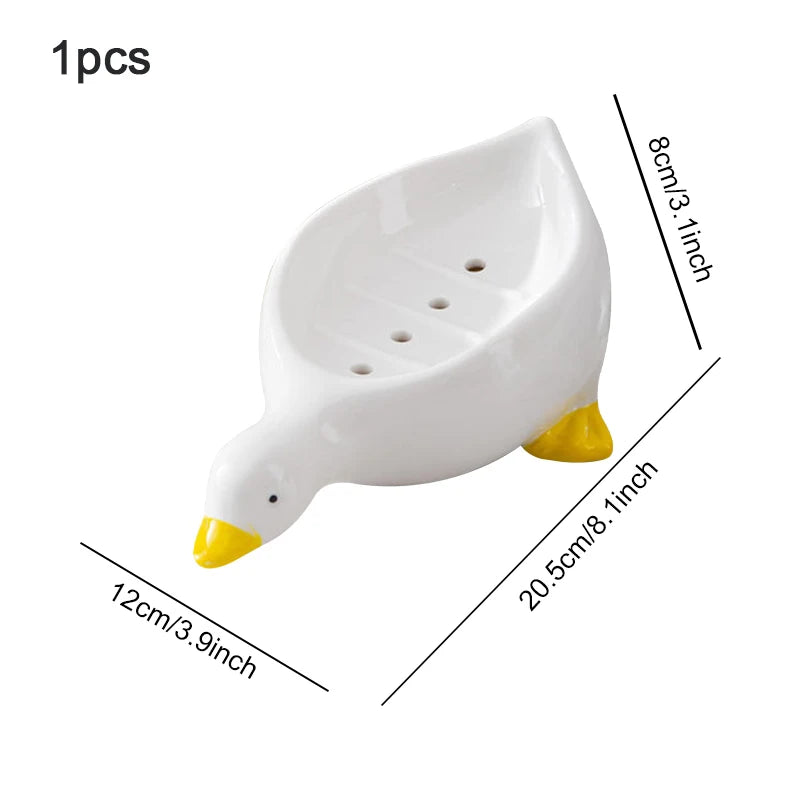 Duck Soap Dish with Drainage for Bathroom & Kitchen white-20x12x8cm by HitMyNeed