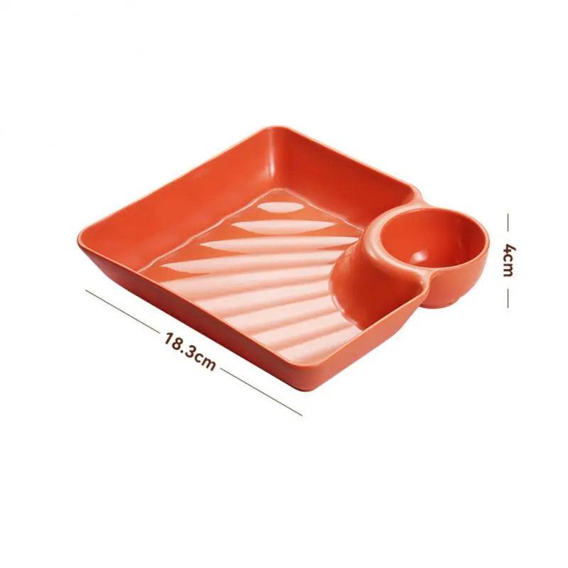 Dumpling Plate with Integrated Sauce Compartment a02-square by HitMyNeed