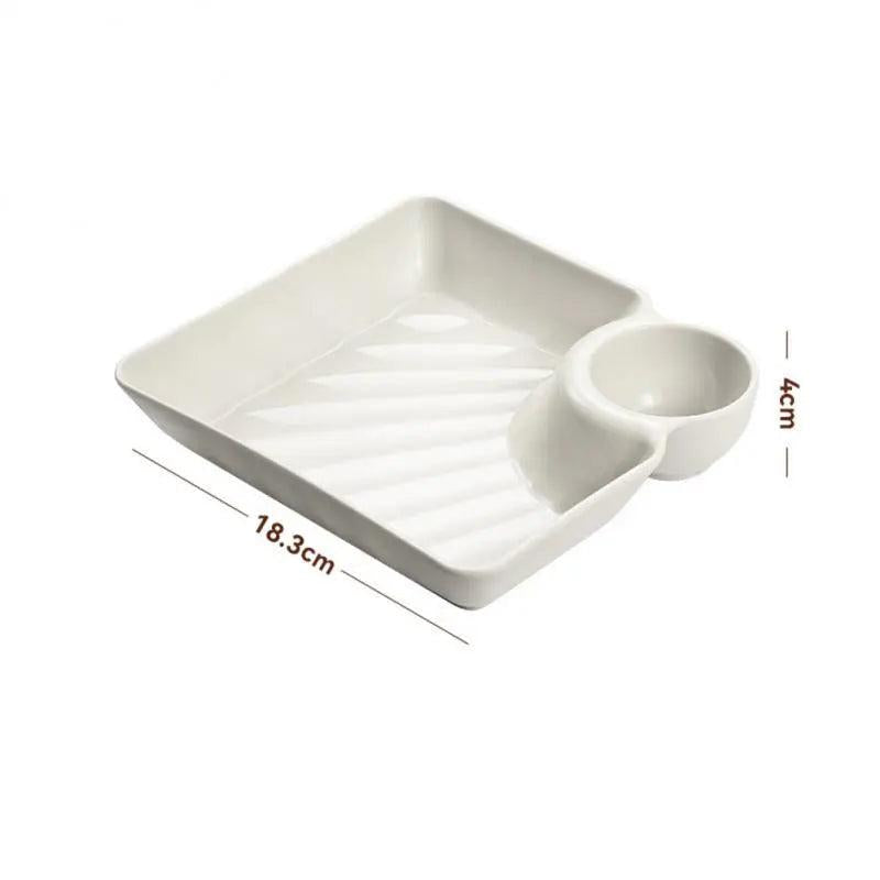 Dumpling Plate with Integrated Sauce Compartment a04-square by HitMyNeed