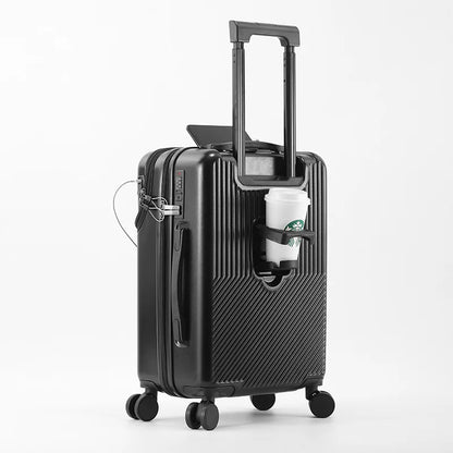 Durable Front-Open Luggage Set with TSA Lock & USB black 22-inch by HitMyNeed