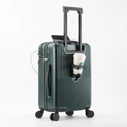 Durable Front-Open Luggage Set with TSA Lock & USB green 20-inch by HitMyNeed