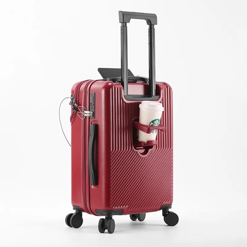 Durable Front-Open Luggage Set with TSA Lock & USB red 22-inch by HitMyNeed
