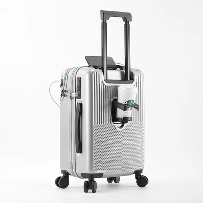 Durable Front-Open Luggage Set with TSA Lock & USB silvery 22-inch by HitMyNeed