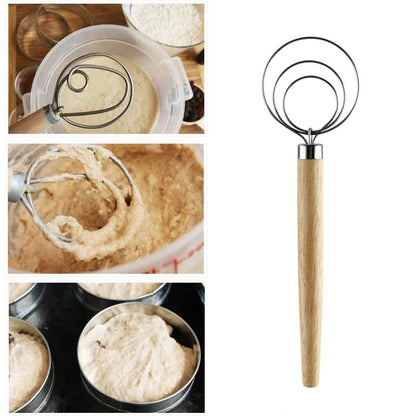 Dutch Dough Whisk Stainless Steel with Wooden Handle by HitMyNeed