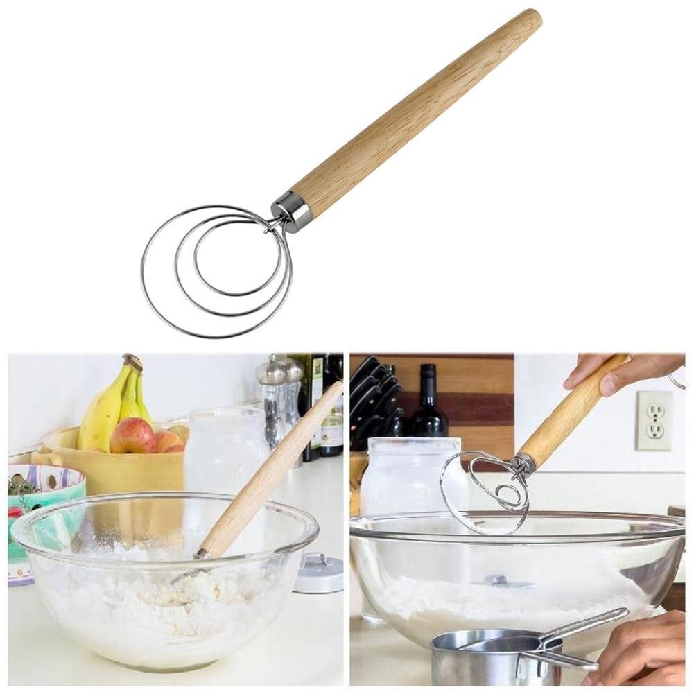 Dutch Dough Whisk Stainless Steel with Wooden Handle by HitMyNeed