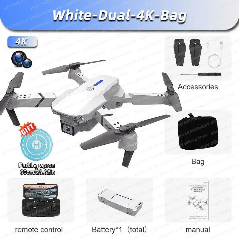 E88 Pro Foldable RC Drone with 4K Camera & WiFi FPV white-dual-4k-bag by HitMyNeed