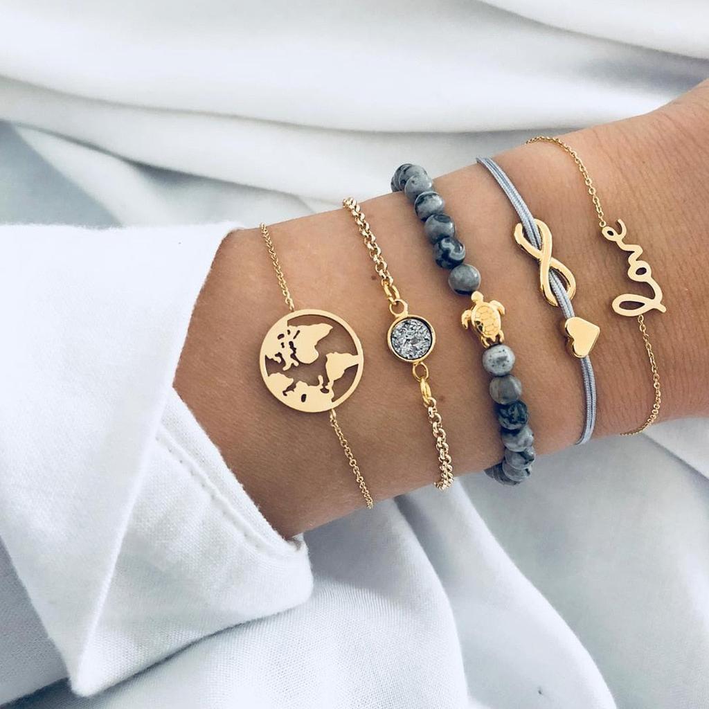 Earth Lover Charm Bracelet Set - 5-Piece Layered Collection by HitMyNeed