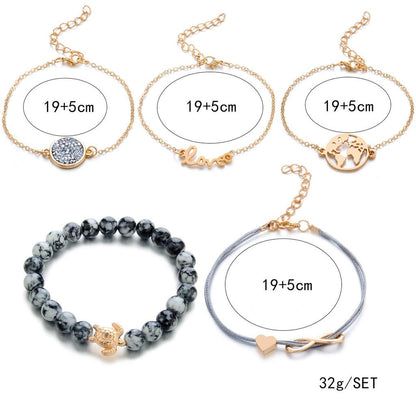 Earth Lover Charm Bracelet Set - 5-Piece Layered Collection by HitMyNeed