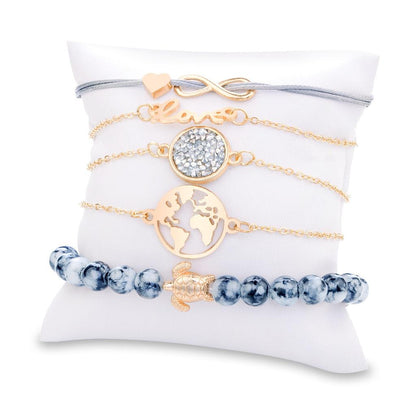 Earth Lover Charm Bracelet Set - 5-Piece Layered Collection by HitMyNeed