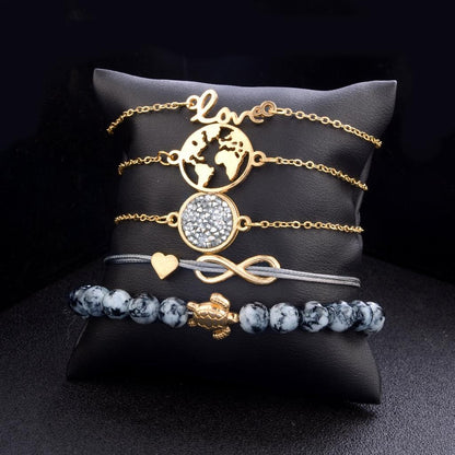 Earth Lover Charm Bracelet Set - 5-Piece Layered Collection by HitMyNeed