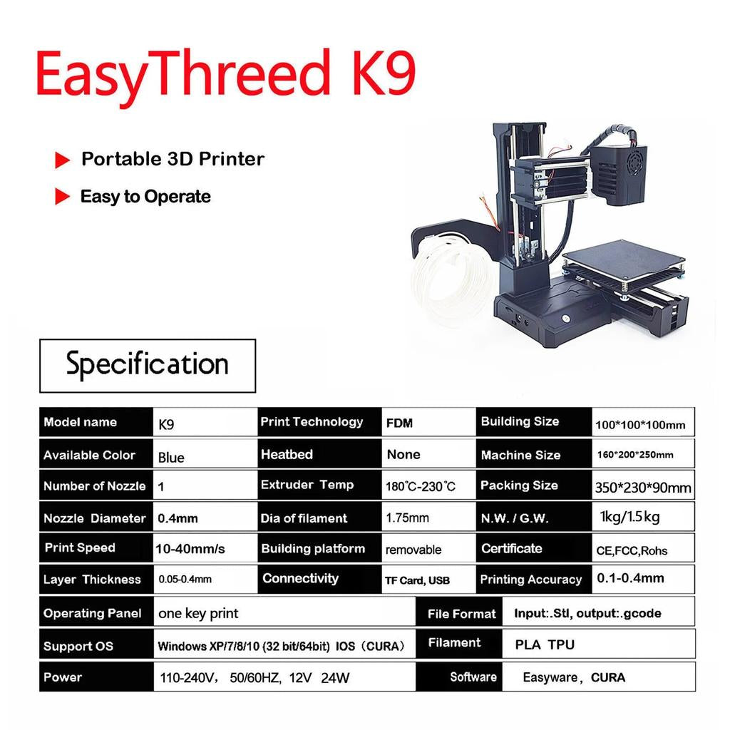 EasyThreed K9 Mini 3D Printer for Beginners, 100mm by HitMyNeed