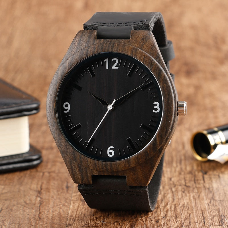 Eco-Friendly Wooden Analog Watch with Leather Strap by HitMyNeed