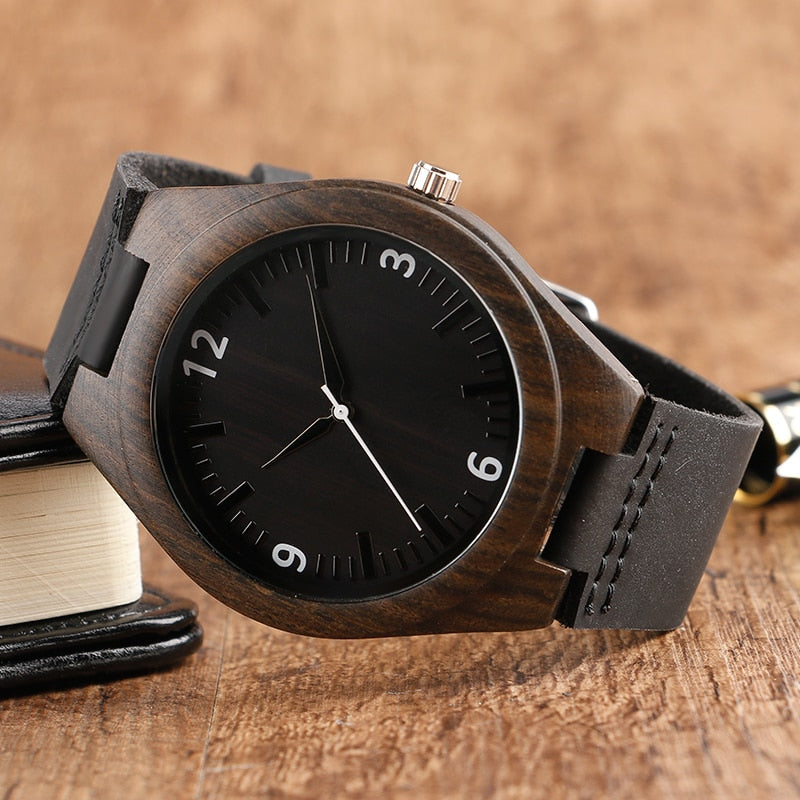 Eco-Friendly Wooden Analog Watch with Leather Strap by HitMyNeed