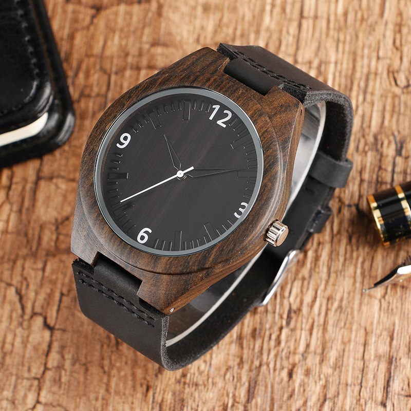 Eco-Friendly Wooden Analog Watch with Leather Strap by HitMyNeed