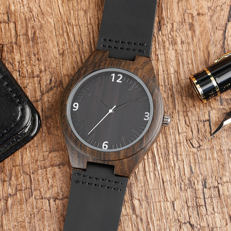Eco-Friendly Wooden Analog Watch with Leather Strap by HitMyNeed