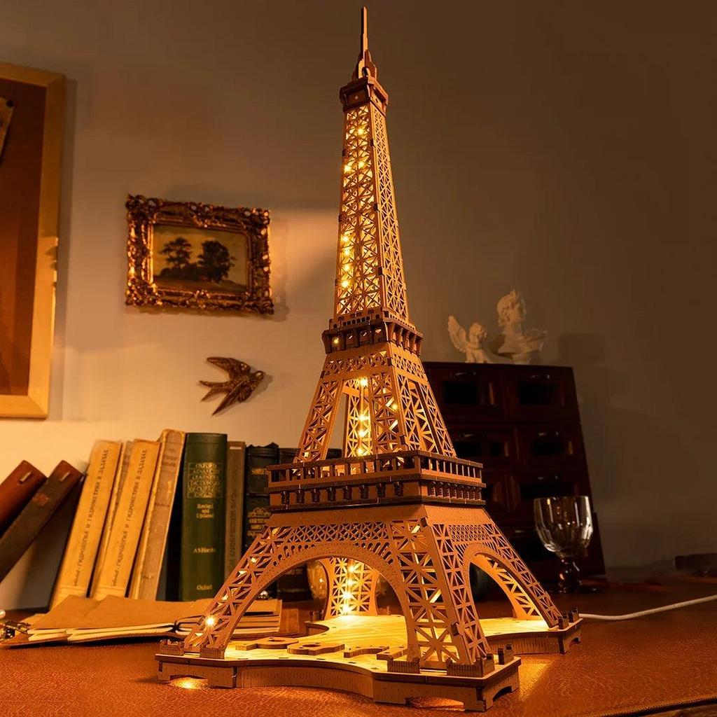 Eiffel Tower 3D Wooden Puzzle with LED Lights by HitMyNeed