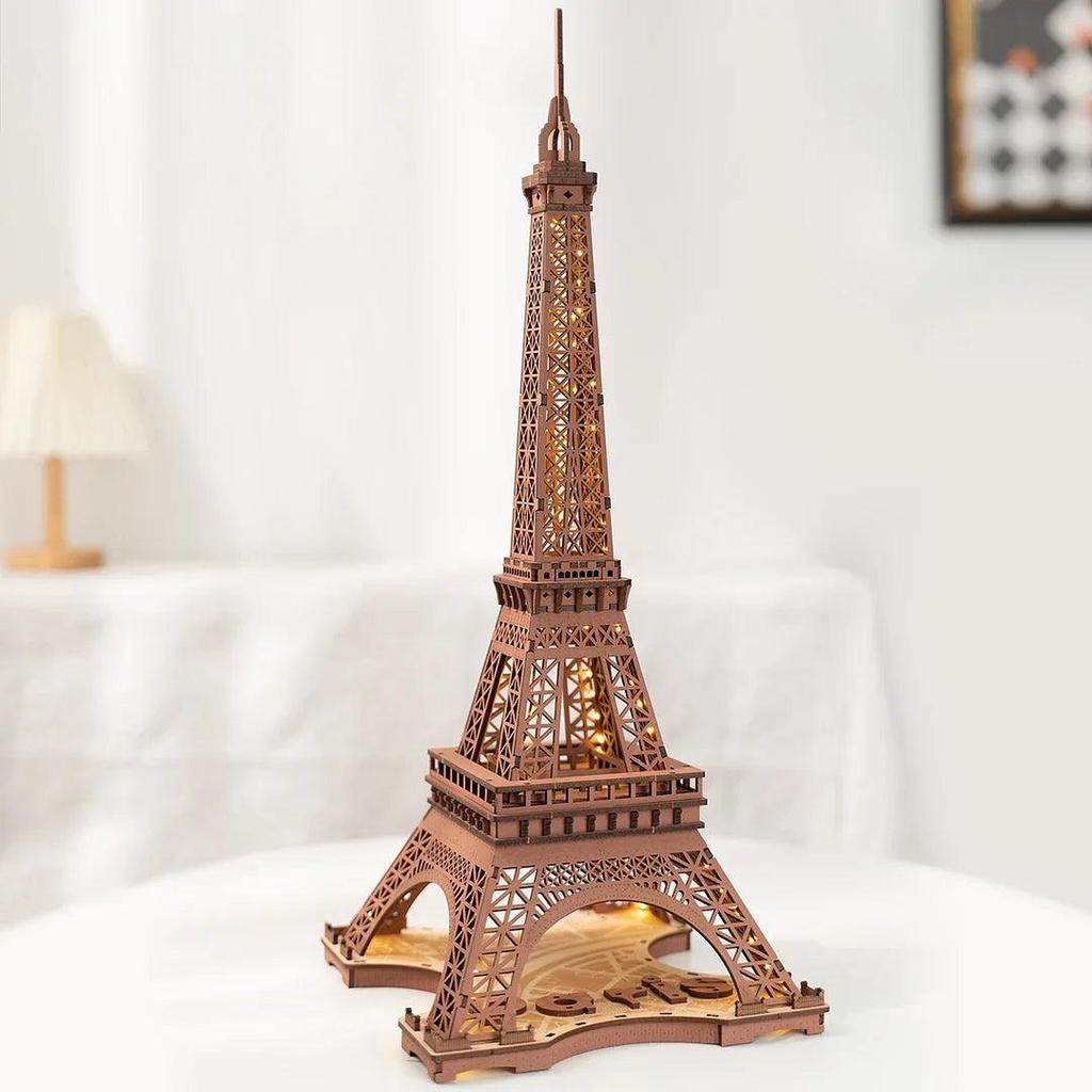 Eiffel Tower 3D Wooden Puzzle with LED Lights by HitMyNeed