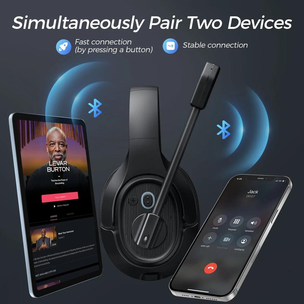 EKSA H1 Bluetooth Headset with ENC Mic, 30H Talktime by HitMyNeed