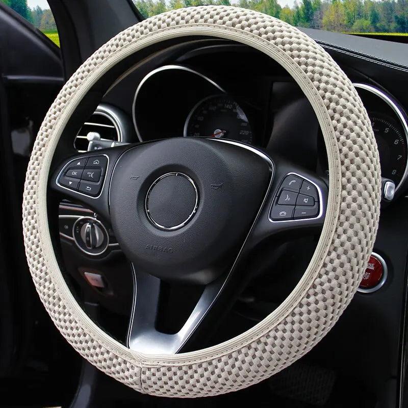 Elastic Non-Slip Universal Steering Wheel Cover beige by HitMyNeed
