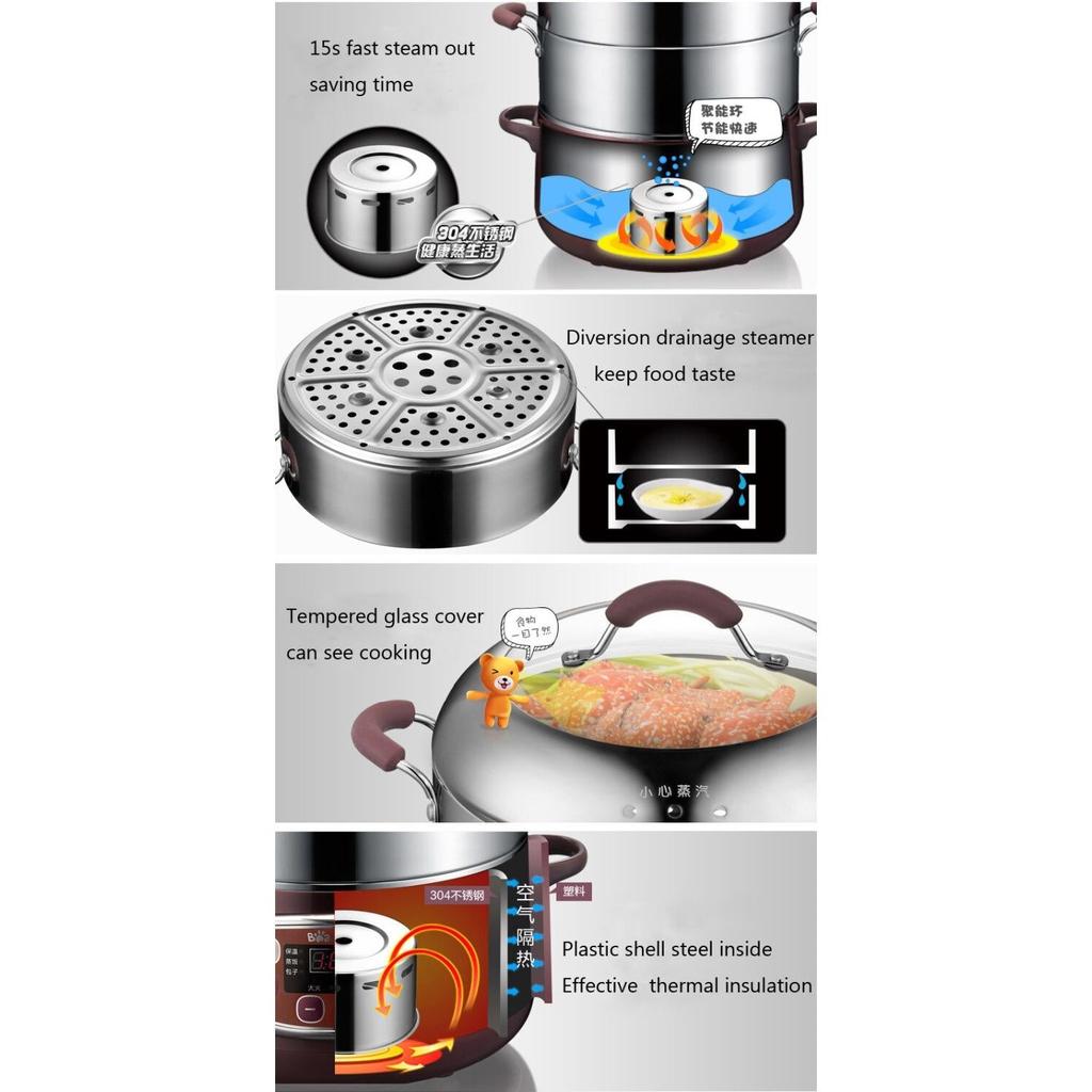 Electric 3-Tier Food Steamer 8L with Digital Timer by HitMyNeed